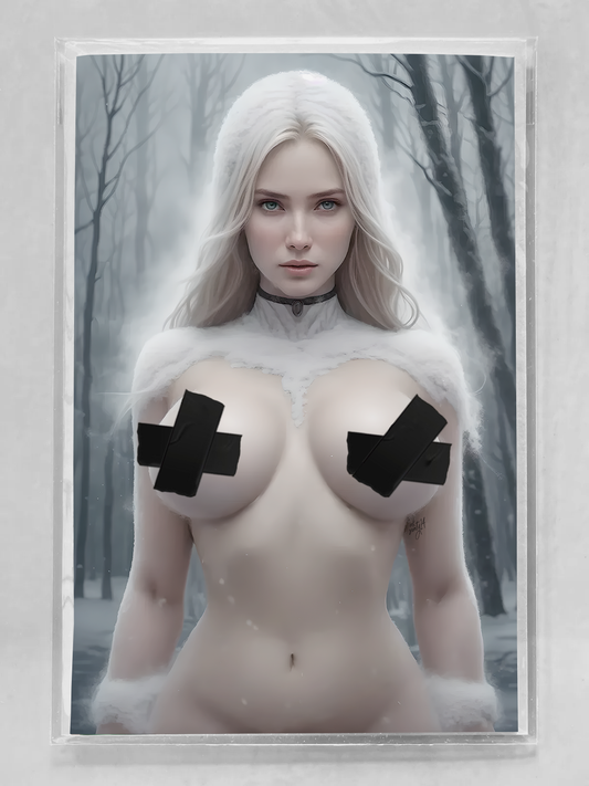 Naughty Emma Frost comic cover featuring a bold and seductive depiction of the iconic White Queen by artist INKsanity. Limited-edition collectible with Mylar bag and numbered Certificate of Authenticity