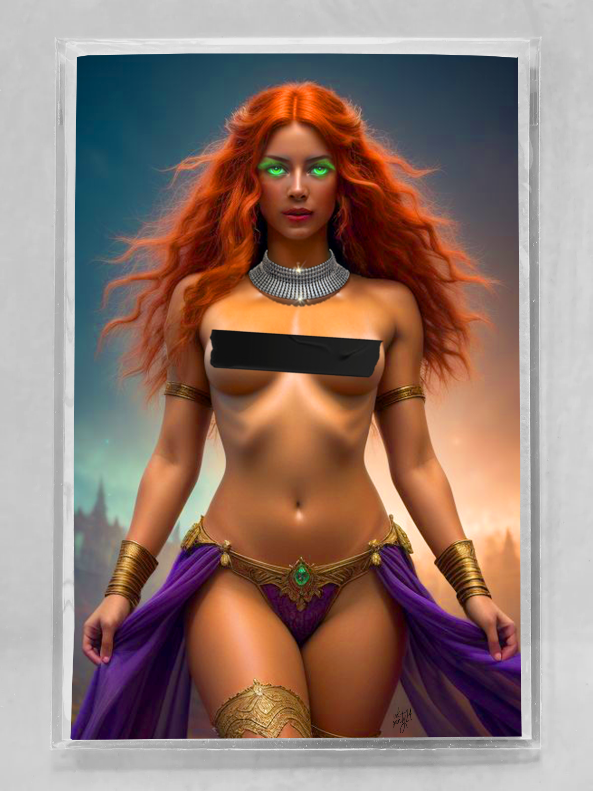 Starfire Ignites Naughty comic cover featuring a bold and provocative illustration of the fiery Tamaranian princess, created by artist INKsanity. Limited-edition collectible with Mylar bag and numbered Certificate of Authenticity.