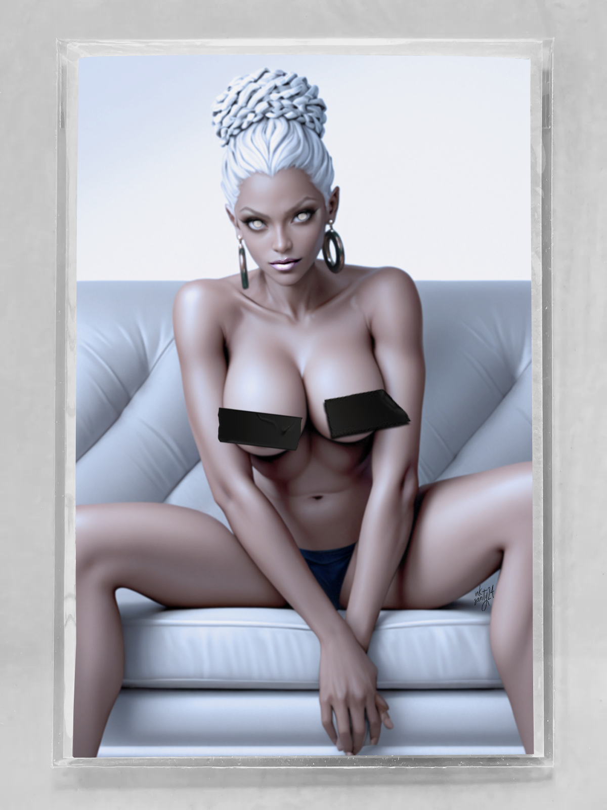 Naughty Storm comic cover featuring a bold and provocative illustration of Marvel’s weather-controlling goddess, created by artist INKsanity. Limited-edition collectible with Mylar bag and numbered Certificate of Authenticity.